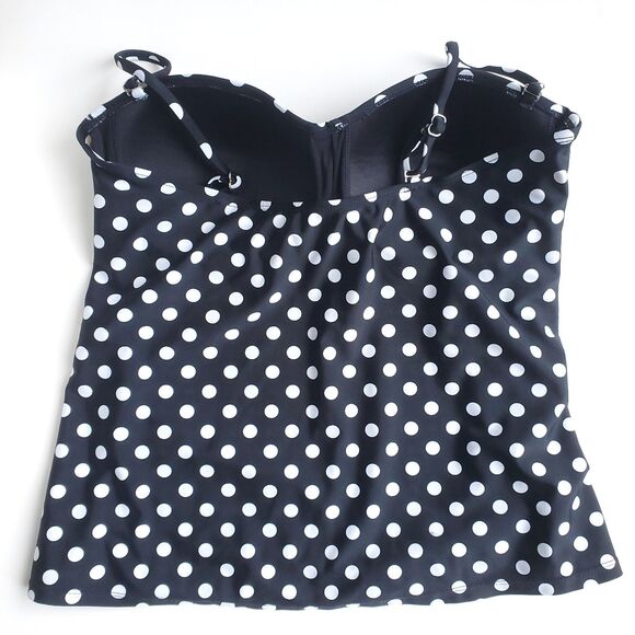 Collections by Catalina Tankini Swim Top Size L 12-14 Bandeau Black Polka Dot - Picture 2 of 8